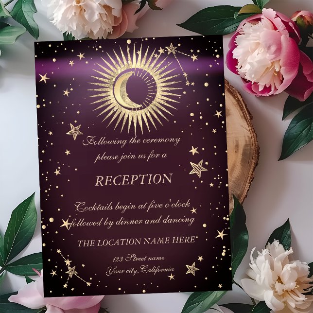 Convite Dourado Celestial Sol E Lua Estrelas Borgonha (Criador carregado)