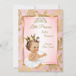 Convite Dourado Chá de fraldas da Princesa Rosa Brunette