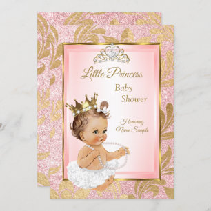 Convite Dourado Chá de fraldas da Princesa Rosa Brunette