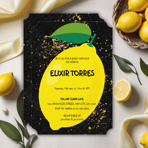 Convite Dourado Chá de fraldas de Lâmpadas  de Lêmon