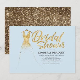 Convite Dourado Chá de panela Azul Dusty Glitter Weding