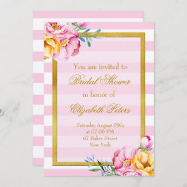 Convite Dourado Chá de panela da Flor de Quadro com Faixa