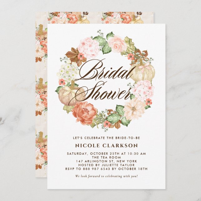 Convite Dourado Chá de panela de queda da parede de Pumpki (Frente/Verso)