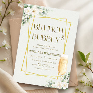 Convite Dourado Chá de panela Floral Brunch e Bubbles