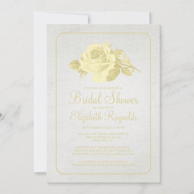 Convite Dourado Chá de panela Floral/Flor Russo (Frente)