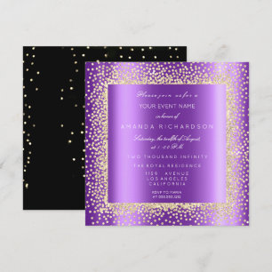 Convite Dourado Champaigne Brilho Preto Confete Roxo Ameix