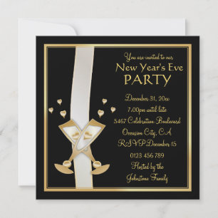 Convite Dourado champanhe na Festa de Ano Novo Preta
