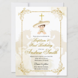 Convite Dourado Charro Baptism espanhol mexicano e anivers