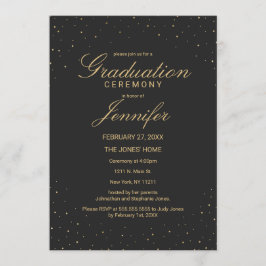 Convite Dourado Chic Moderno Espetado na Graduação Preta