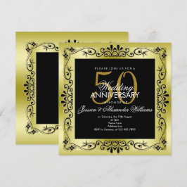 Convite Dourado Clássico Decorativo Enquadrado 50º Casamen
