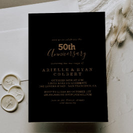 Convite Dourado Clássico Mínimo 50º Aniversário de Casamen