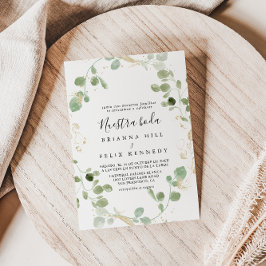 Convite Dourado Confetti Eucalyptus Foliage Nuestra Boda