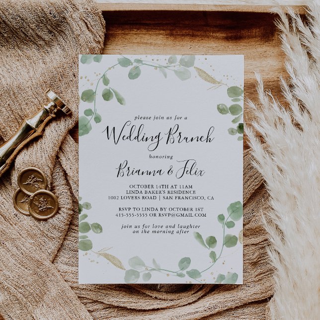 Convite Dourado Confetti Eucalyptus Foliage Wedding Brunch (Criador carregado)