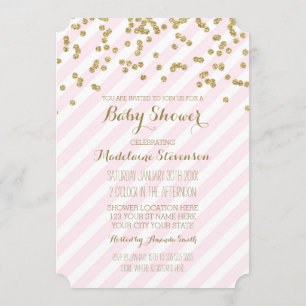 Convite Dourado Confetti Rosa Strips Bebês Invasões De Chu