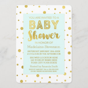 Convite Dourado Confetti Sky Blue Baby Shower Invants