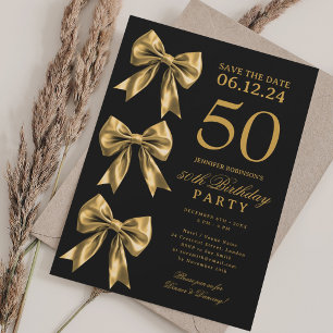 Convite Dourado Coquette Laço Salve A Data 50º Aniversário