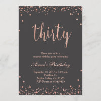 Convite Dourado cor-de-rosa do aniversário de 30