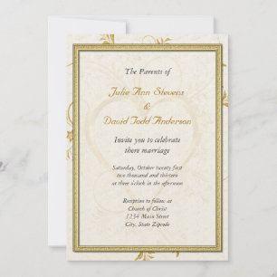 Convite Dourado Coração com Casamento de Quadros