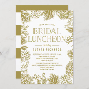 Convite Dourado Corals Frame Beach Bridal Luncheon