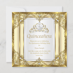 Convite Dourado Creme Branco Pérola Princesa Quinceanera
