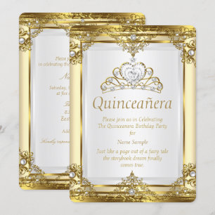 Convite Dourado Creme Pérola Branca Princesa Quinceanera