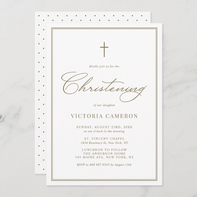 Convite Dourado Cristalização Minimalista de Script Elegan (Frente/Verso)