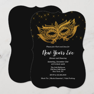 Convite Dourado da máscara do feriado da véspera