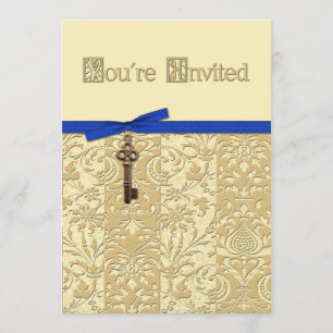 Convite Dourado Damask 3D com Key Charm e Arco Convida