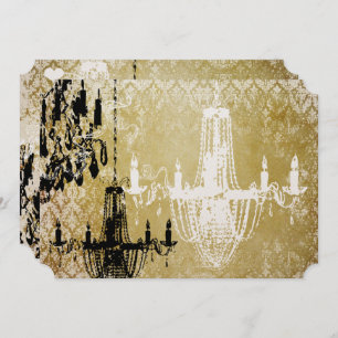 Convite Dourado Damask Vintage Chandelier Invitation