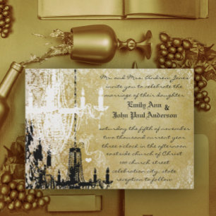 Convite Dourado Damask Vintage Chandelier Invitation