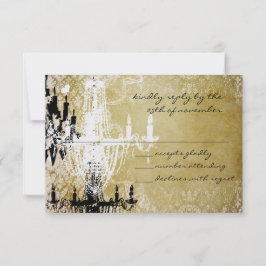 Convite Dourado Damask Vintage Chandelier Invitation