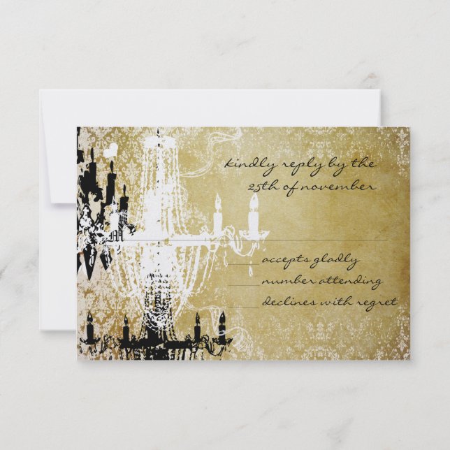 Convite Dourado Damask Vintage Chandelier Invitation (Verso)