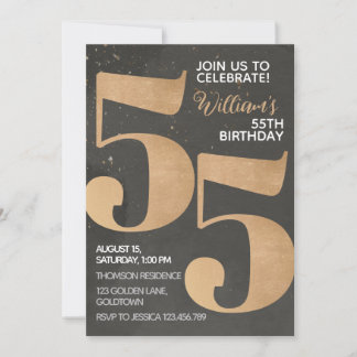 Convite Dourado de 55.o aniversário para Preto
