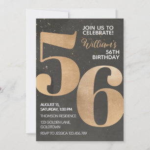 Convite Dourado de 56.o aniversário para Preto