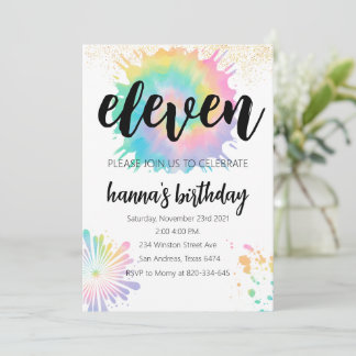 Convite Dourado de Aniversário de Tie-Dye Convite