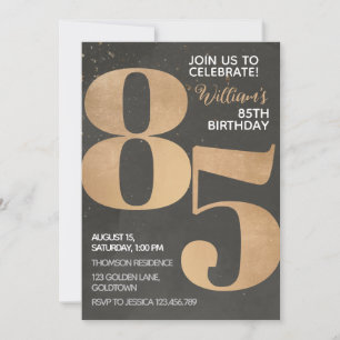 Convite Dourado de aniversário do 85.o aniversário