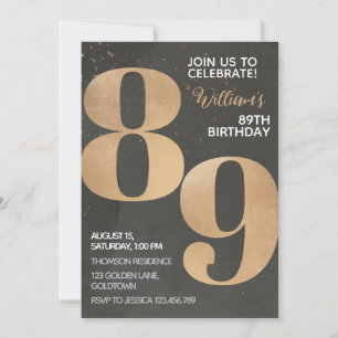 Convite Dourado de aniversário do 89º aniversário
