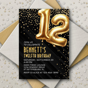 Convite Dourado de Aniversário para 12