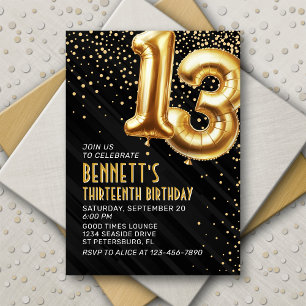 Convite Dourado de Aniversário para 13