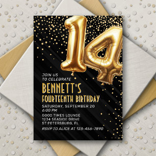 Convite Dourado de Aniversário para 14