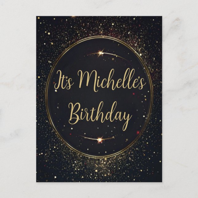 Convite Dourado de Aniversário Preto e Preto (Frente)