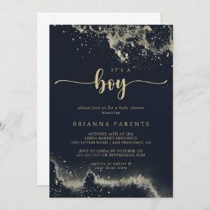 Convite Dourado de aquarela É um Chá de fraldas