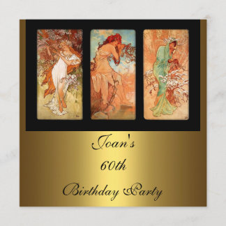 Convite Dourado de Arte Alphonse Mucha Vintage