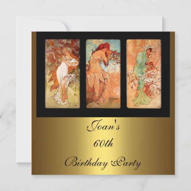 Convite Dourado de Arte Antiga de Alphonse Mucha (Frente)