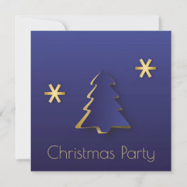 Convite Dourado de Árvore de Natal Azul Clássico