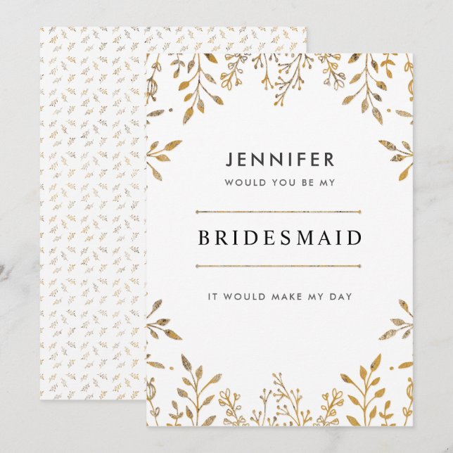 Convite Dourado de Bridesmaid Elegante (Frente/Verso)