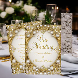 Convite Dourado de casamento Branco bege Creme Pérolas mol