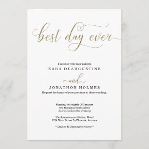 Convite Dourado de Casamento com Glitter "Best Day