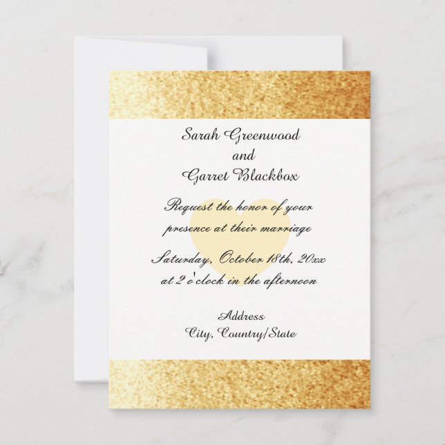 Convite Dourado de Casamento com Literatura Glitte (Frente)