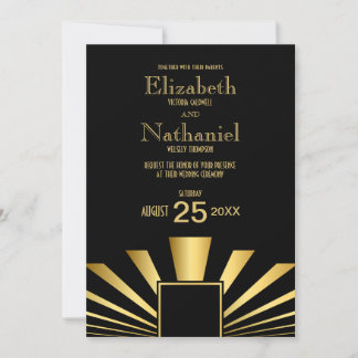 Convite Dourado De Casamento De Deco De Arte 1920